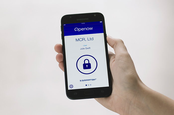 A close up of a mobile phone with the SMARTair® From Mul-T-Lock app on it
